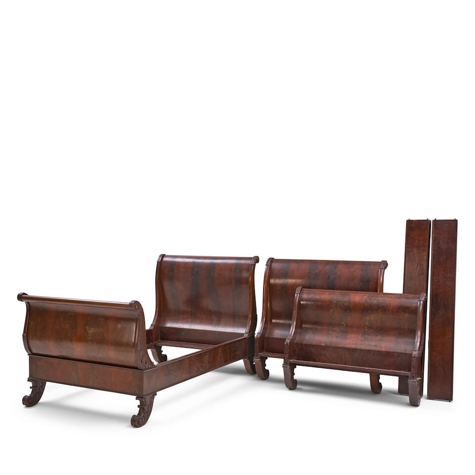Pair of Classical Mahogany and Mahogany Veneer Sleigh Beds probably Boston, Massachusetts, c. ... - 2