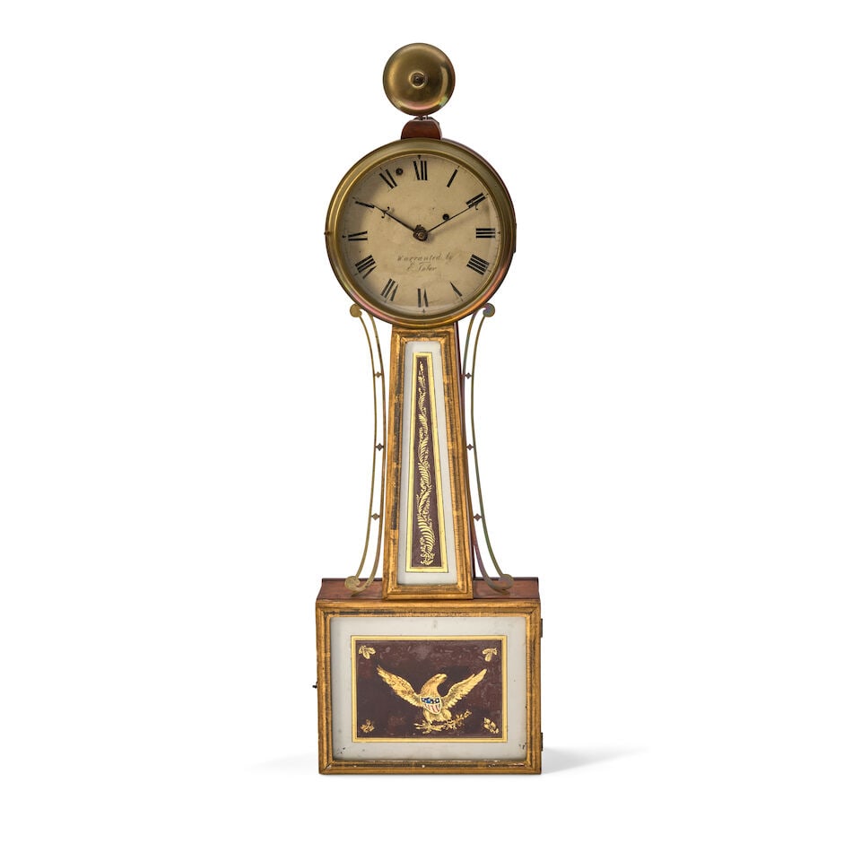 Elnathan Taber Alarm Wall Clock signed Elnathan Taber (1768-1854), Roxbury, Massachusetts, c. 1815 (1 of 4)