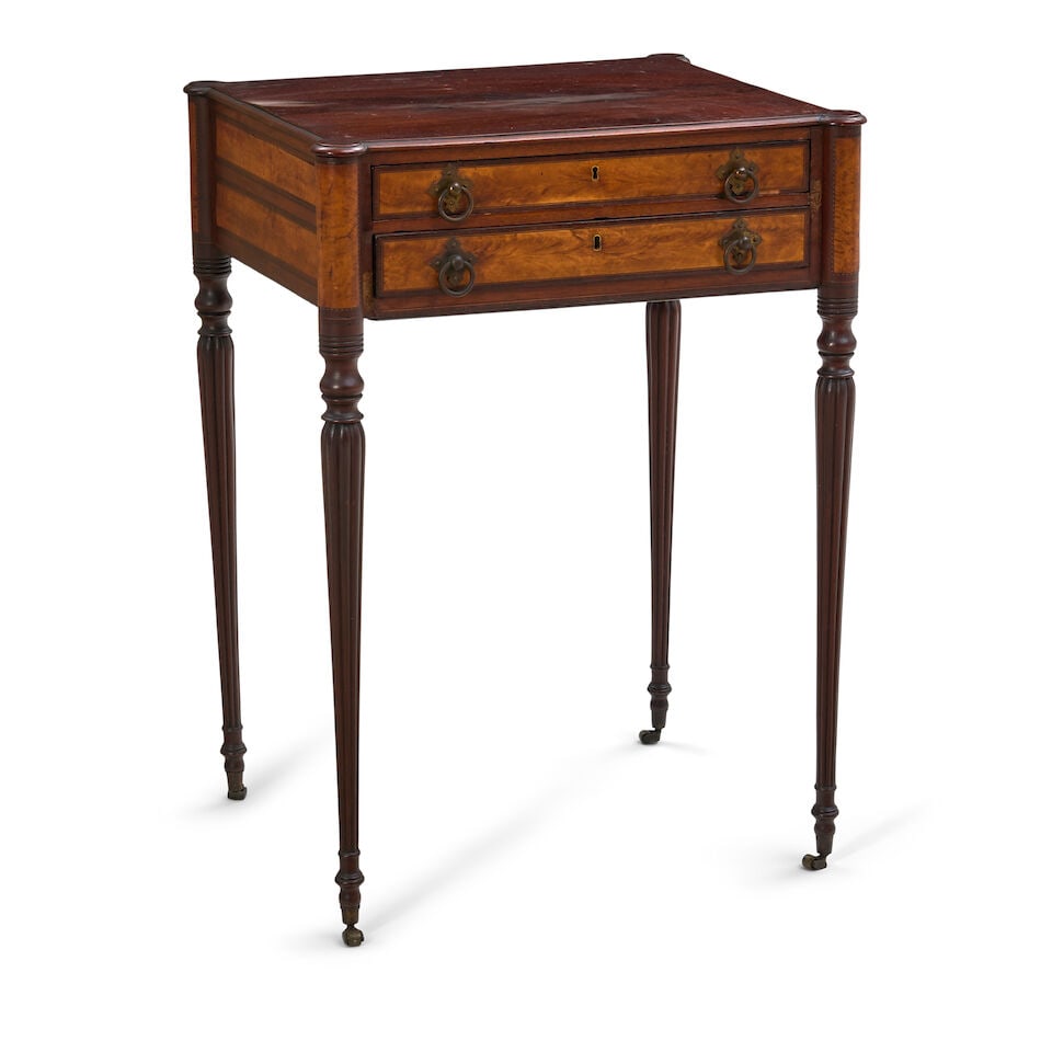 A Fine Federal Mahogany, Flame Birch, and Poplar Work Table with Writing Drawer John Young and ... - 4