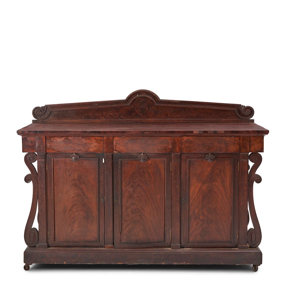 Late Classical Carved Mahogany and Mahogany Veneer Sideboard Salem, Massachusetts, c. 1830 (1 of 2)