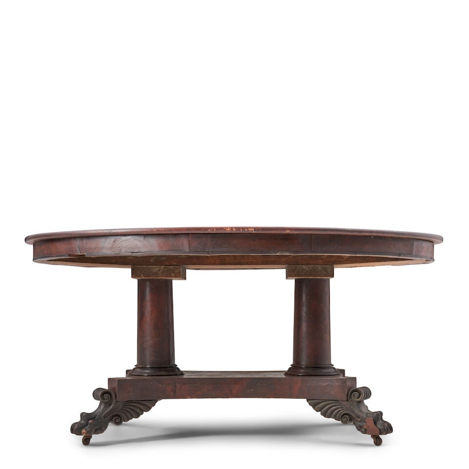 Classical Carved Mahogany and Mahogany Veneer Double-pedestal Center Table Boston, Massachusetts... - 2