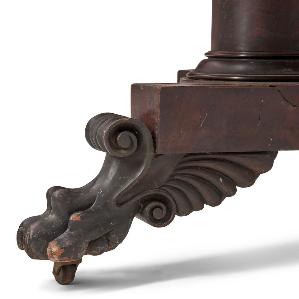 Classical Carved Mahogany and Mahogany Veneer Double-pedestal Center Table Boston, Massachusetts... - 3
