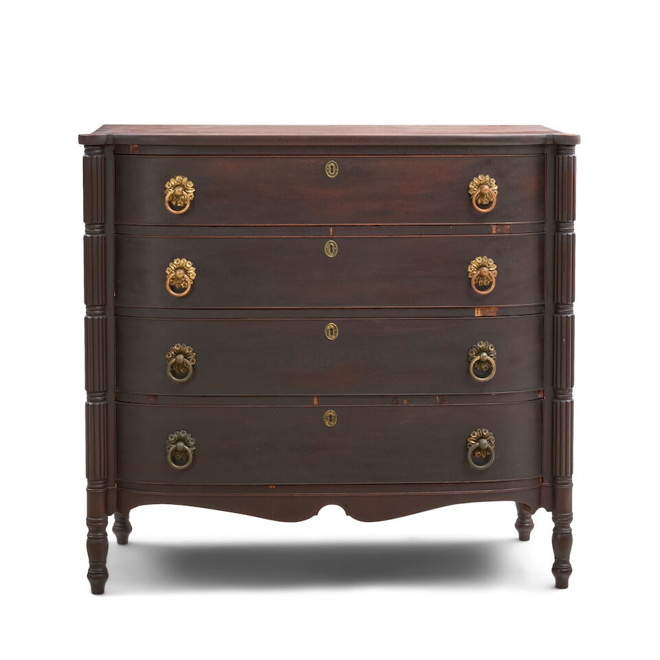 Federal Carved Mahogany Bureau Salem, Massachusetts, c. 1810: Federal Carved Mahogany Bureau Salem, Massachusetts, c. 1810 111cm wide, 58cm deep, 104cm high (44 3/4in wide, 23 1/2in deep, 41in high). For further information on this lot please visit Bonhams.com F