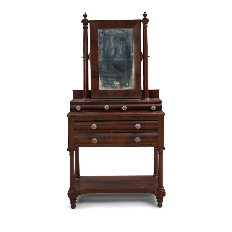 Classical Mahogany and Mahogany Veneer Dressing Chest with Mirror Boston, Massachusetts, c. 1820: Classical Mahogany and Mahogany Veneer Dressing Chest with Mirror Boston, Massachusetts, c. 1820 96cm wide, 58cm deep, 200cm high (38 1/4in wide, 23 1/2in deep, 79in high). For further information on 