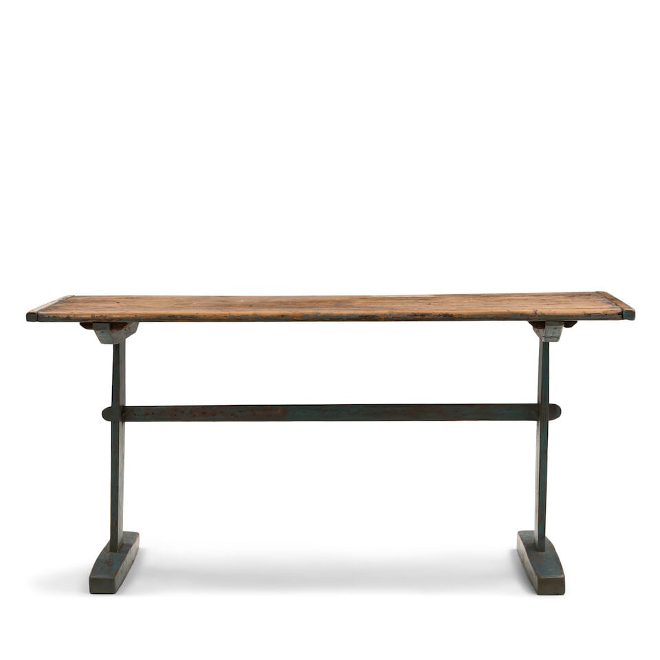 Blue Painted Trestle Table found in Mystic, Connecticut, late 19th/early 20th century - 2