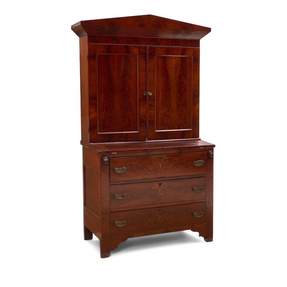 Vernacular Greek Revival Mahogany Veneered Pine and Poplar Secretary Bookcase New England, mid-1... - 2