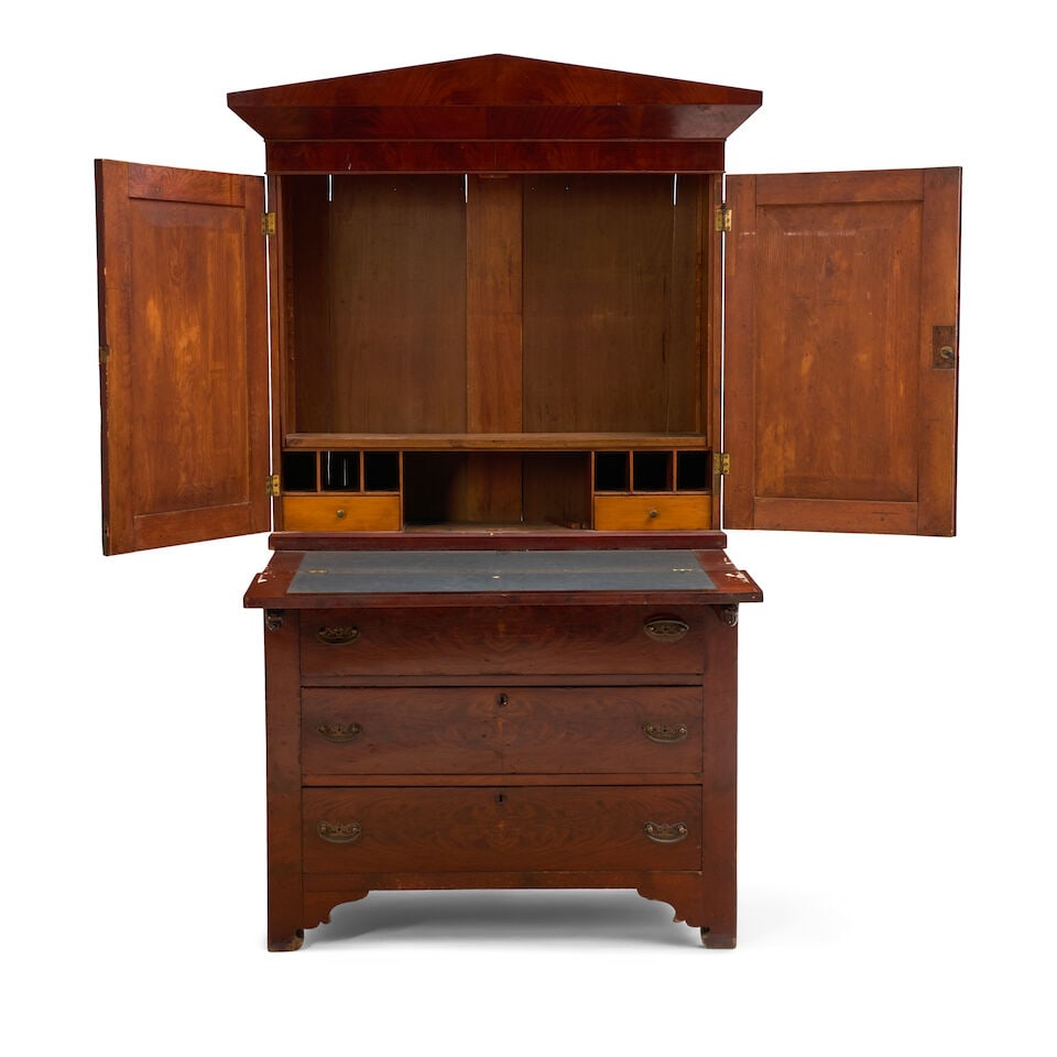 Vernacular Greek Revival Mahogany Veneered Pine and Poplar Secretary Bookcase New England, mid-1... - 3