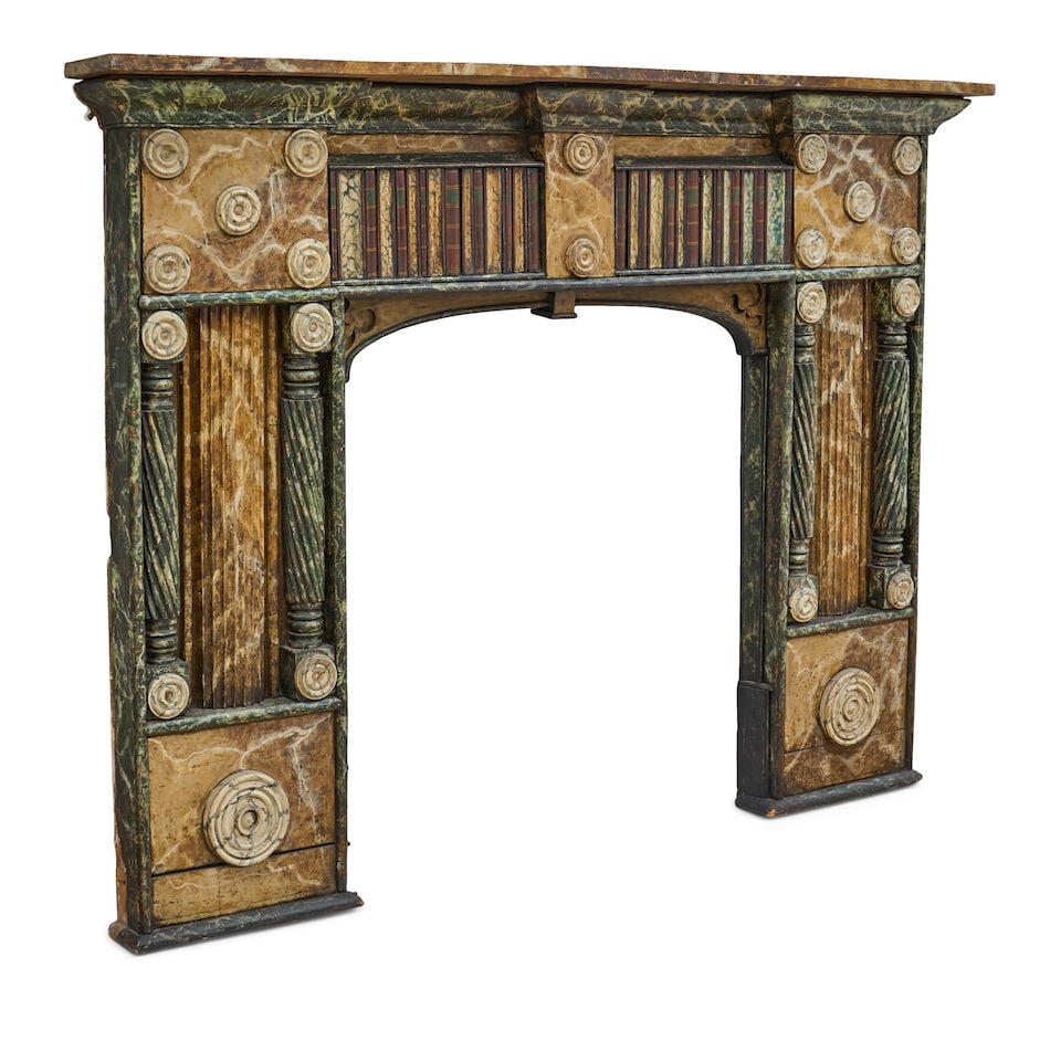 Trompe l'oeil Painted Library Mantelpiece Massachusetts, mid-19th century - 2