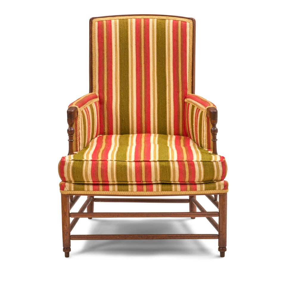 Arts and Crafts Walnut Upholstered Armchair France, Labelled 'Bedel & Cie.', c. 1890-1900 (1 of 3)