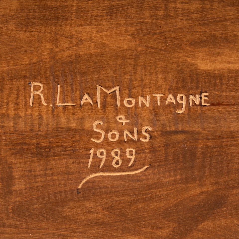 A Fine Queen Anne Style Tiger Maple Tray-top Table signed R. LaMontagne & Sons, 1989 - 2