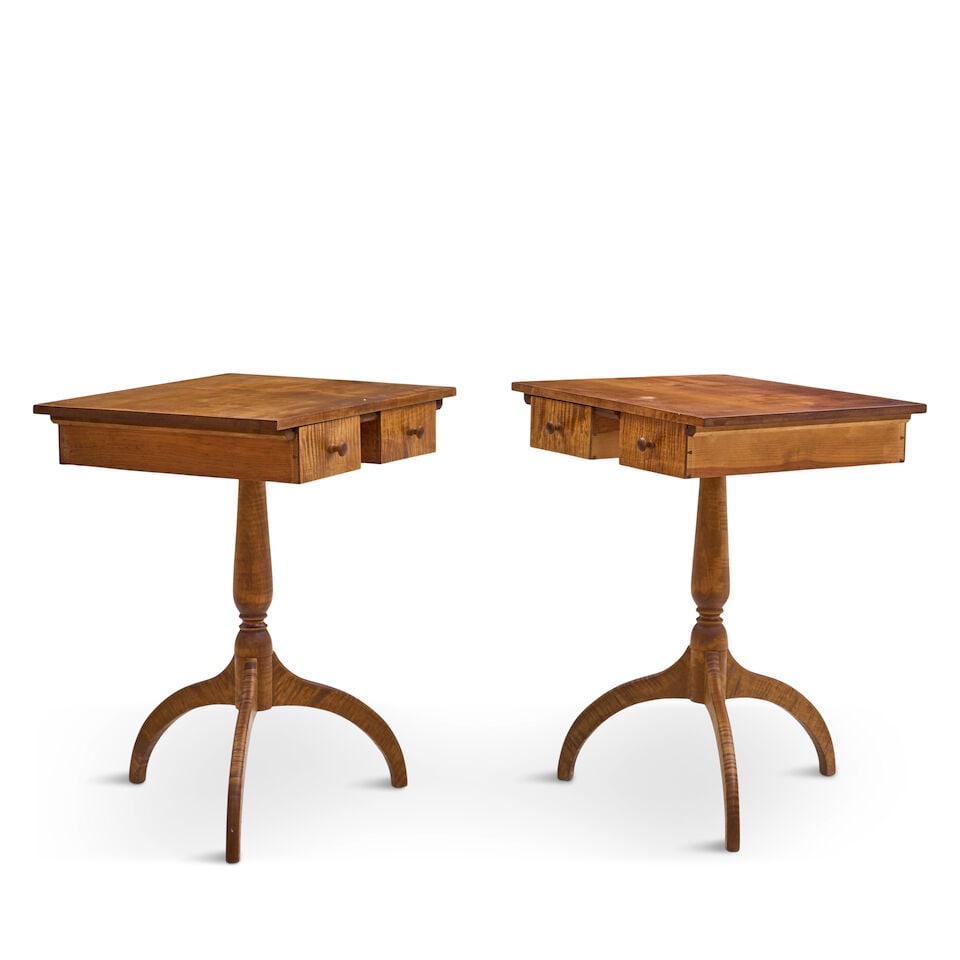 A Pair of Shaker Style Tiger Maple Sewing TablesRaymond LaMontagne, Jr. (1939-2024), Rhode Islan... - 2