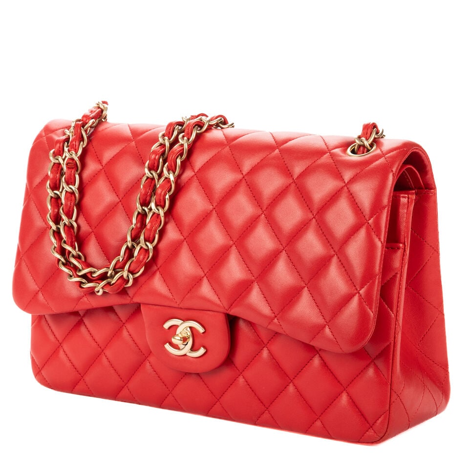 Chanel, circa 2013. Sac Classique double rabat en cuir rouge matelassé. Chanel, circa 2013.... - 2