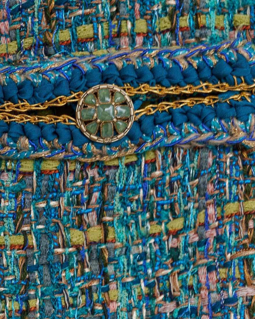 Chanel Sample, collection Métiers d'Art ' Ancient Egypt' 2019. Veste en tweed turquoise chi... - 2