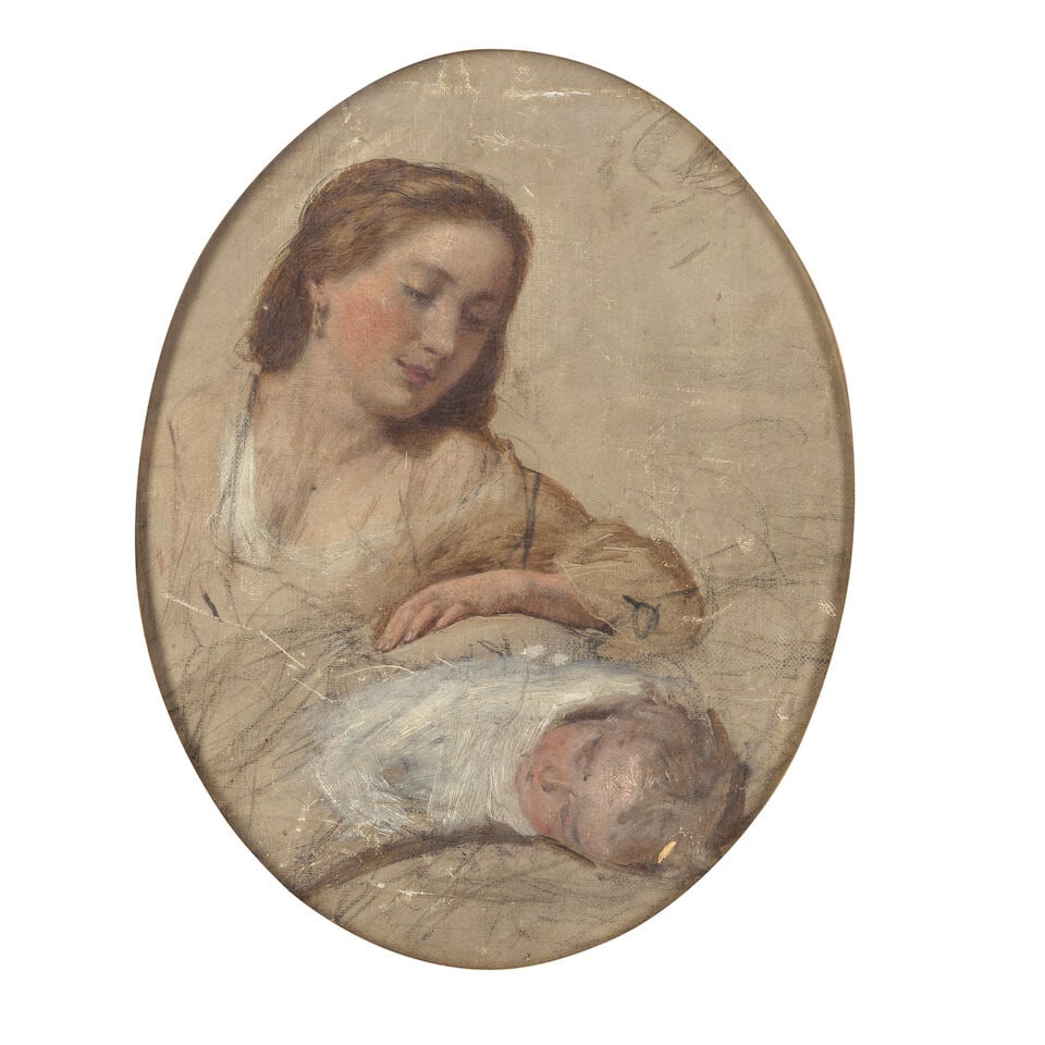 Circle of William Etty, RA (British, 1789-1849) Young woman and a baby together with a little gi... - 2