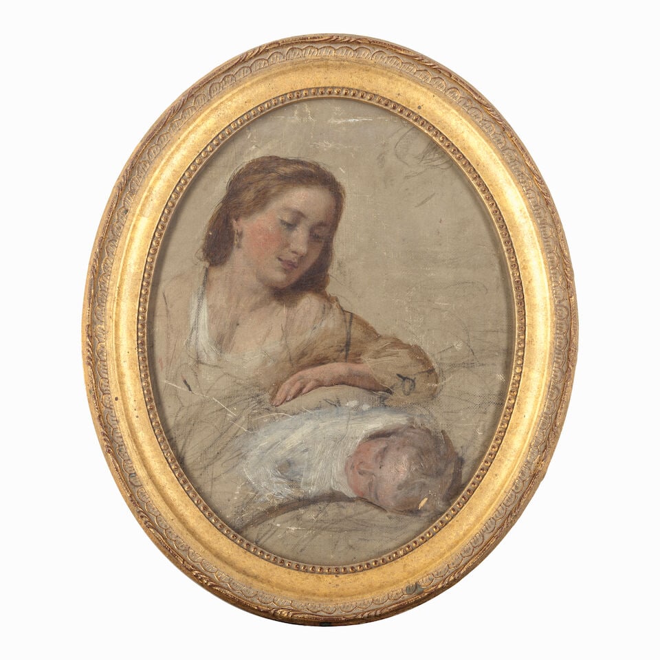 Circle of William Etty, RA (British, 1789-1849) Young woman and a baby together with a little gi... - 5