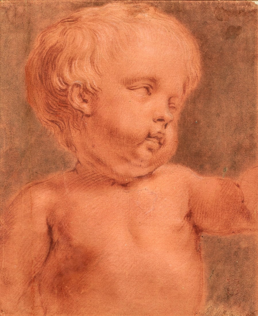 Flemish School, 18th Century Study for a child, possibly Albert Rubens: Flemish School, 18th Century Study for a child, possibly Albert Rubens bears indistinct inscription 'E.H***' (lower right) red chalk on laid paper 23.5 x 19.2cm (9 1/4 x 7 9/16in). Footnotes: Provenan