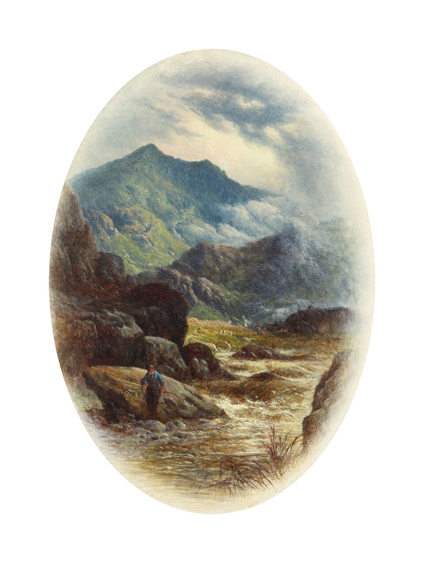 Walter Williams (British, 1835-1906) River landscape with angler; Rocky river landscape with ang... (1 of 6)
