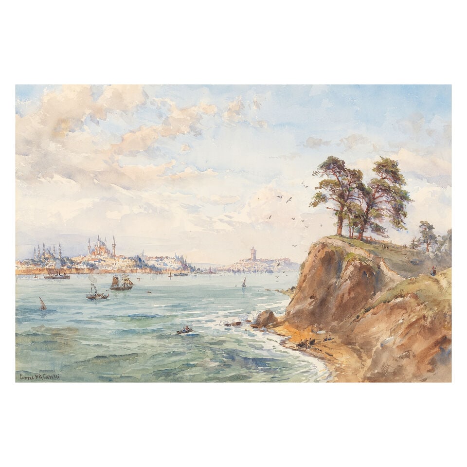 Conrad Hector Rafaele Carelli (British, 1869-1956) A view of Constantinople from the Bosphorus (1 of 3)