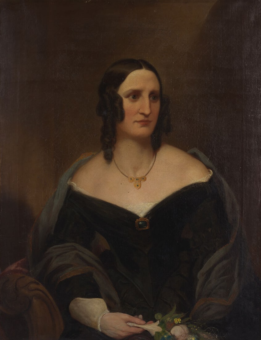 Francis William Wilkin (British, circa 1791-1842) Portrait of a lady holding flowers: Francis William Wilkin (British, circa 1791-1842) Portrait of a lady holding flowers oil on canvas 92 x 71cm (36 1/4 x 27 15/16in). For further information on this lot please visit Bonhams.com For