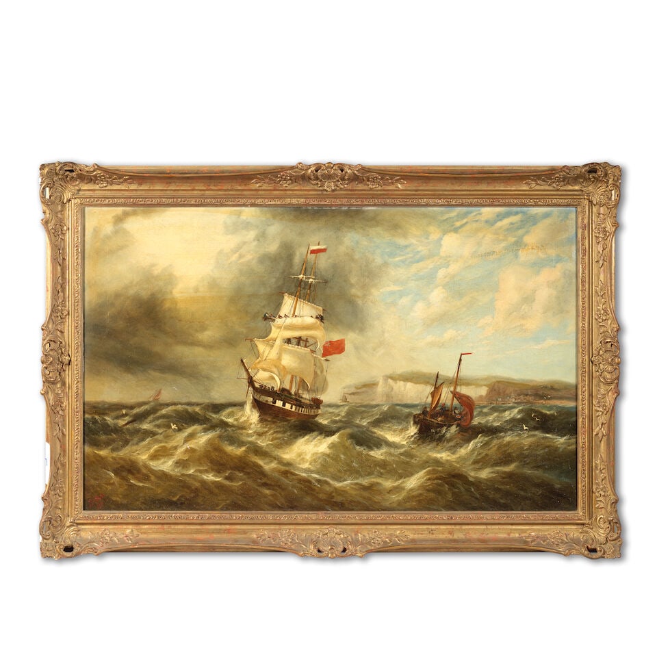 English School, late 19th Century A British merchant ship off the coast in rough seas - 2