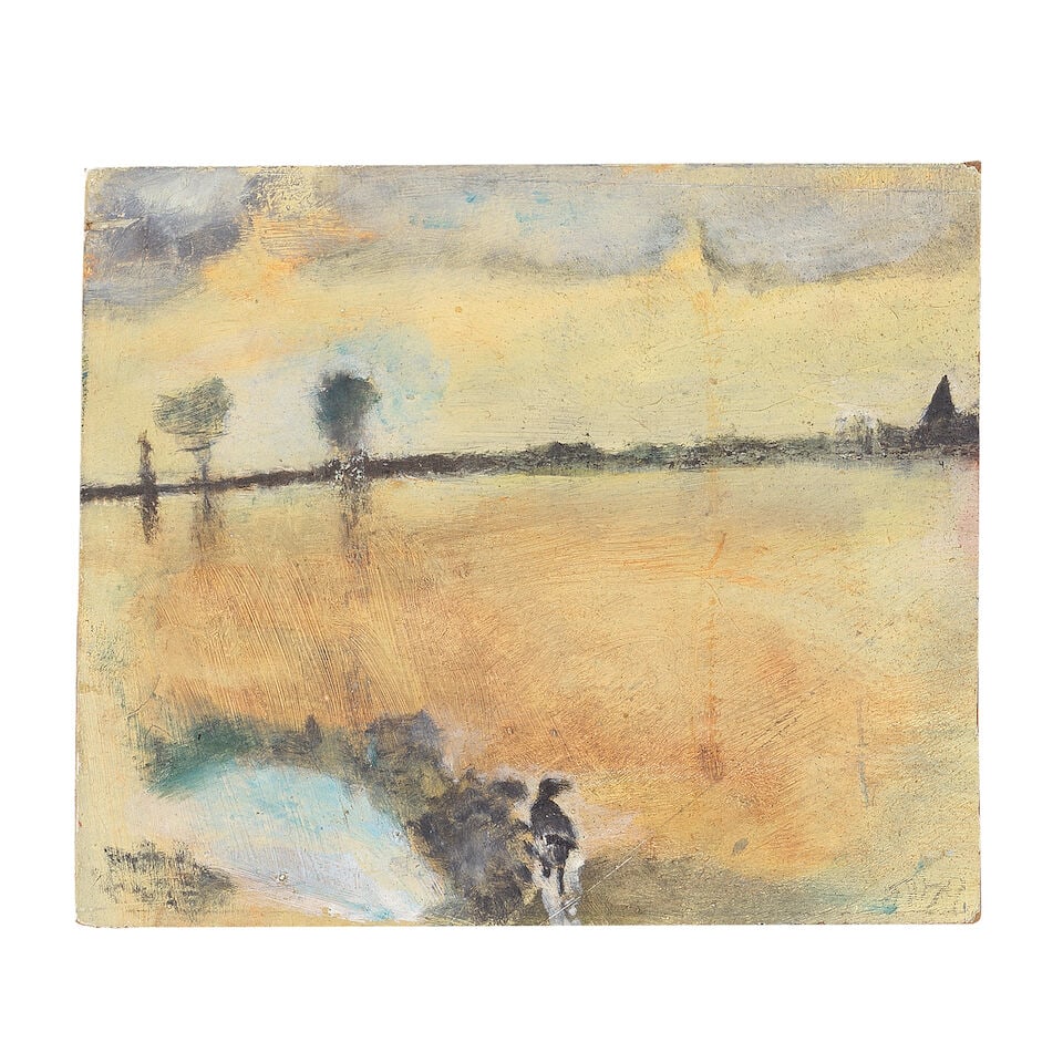 Tessa Newcomb (British, born 1955) Our Field: Tessa Newcomb (British, born 1955) Our Field signed with initials and dated 'TN79.' (lower right) oil on board 12.5 x 14.5cm (4 15/16 x 5 11/16in). Footnotes: Provenance With Myrta Fisher, 1981 Privat
