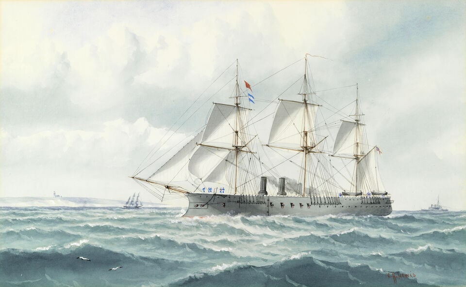 William Mackenzie Thomson (British, 19th/20th century) The Minotaur-class armoured frigate HMS M... - 2