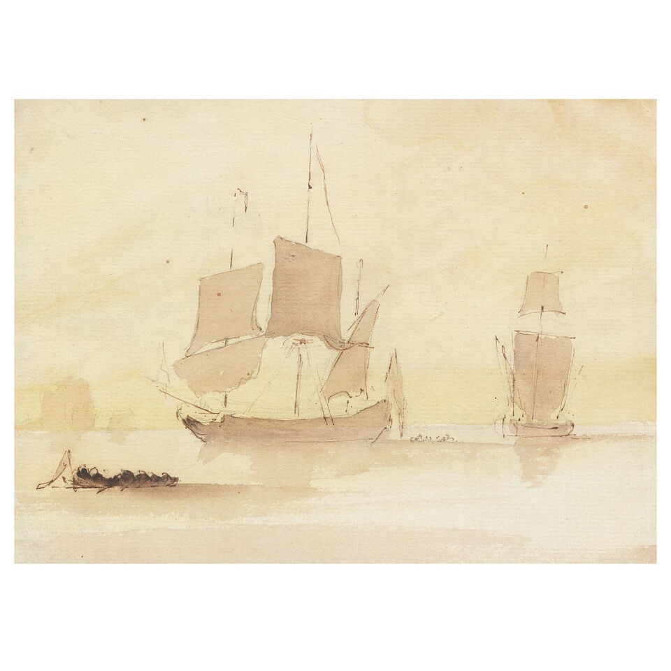 English School, 19th Century Moored boats in a calm (1 of 3)