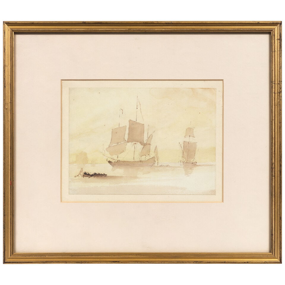 English School, 19th Century Moored boats in a calm - 3