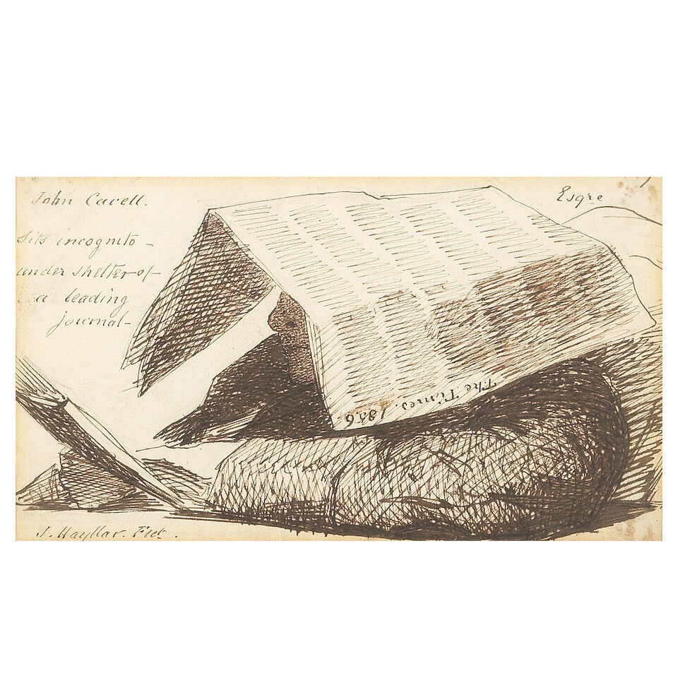 James Hayllar, RBA (British, 1829-1920) John Cavell Esq sits incognito, under the shelter of a l... (1 of 3)