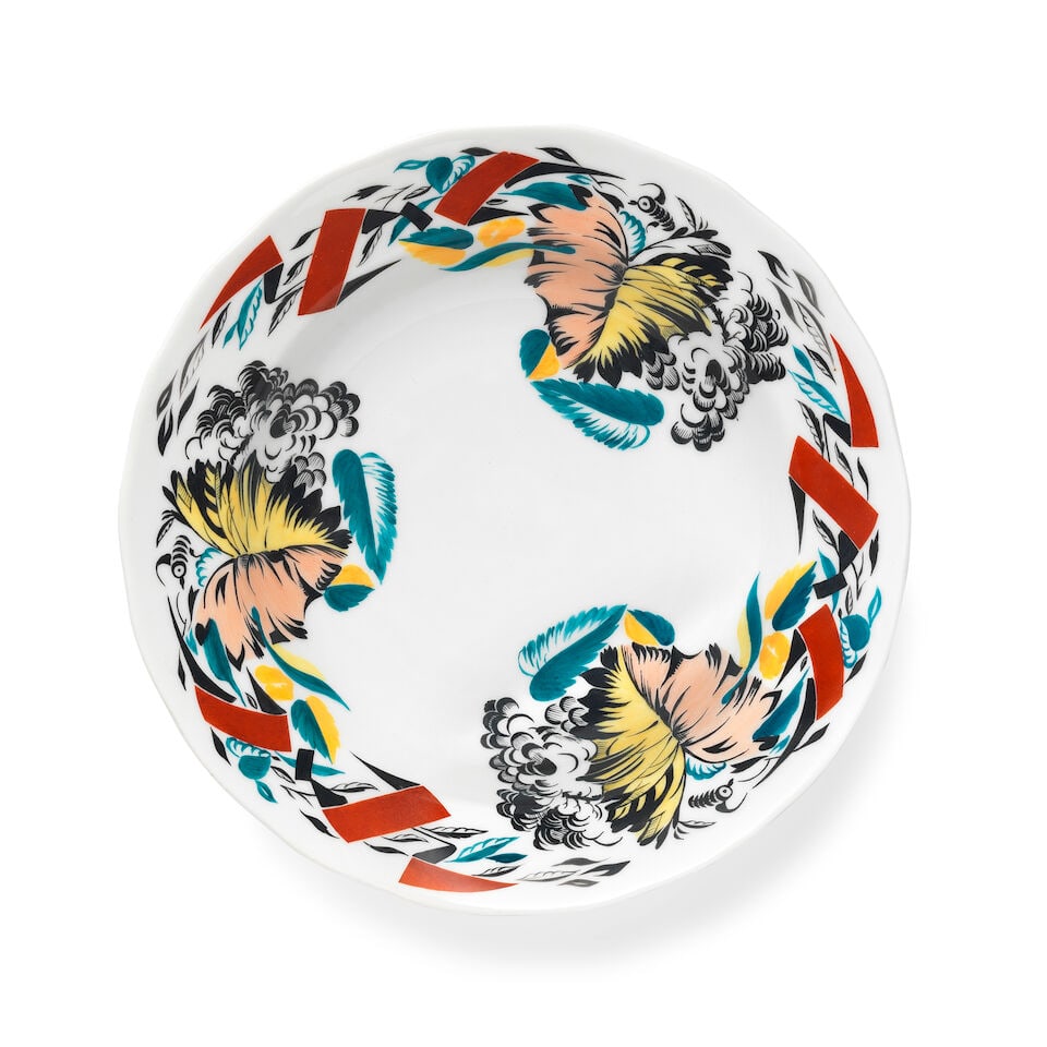 A Soviet porcelain plate after a design by Rudolph Wilde (1868-1938), Imperial Porcelain Factory... (1 of 2)