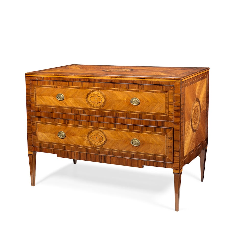 An Italian late 18th/early 19th century tulipwood, amaranth and fruitwood inlaid commode 1785-18... - 2