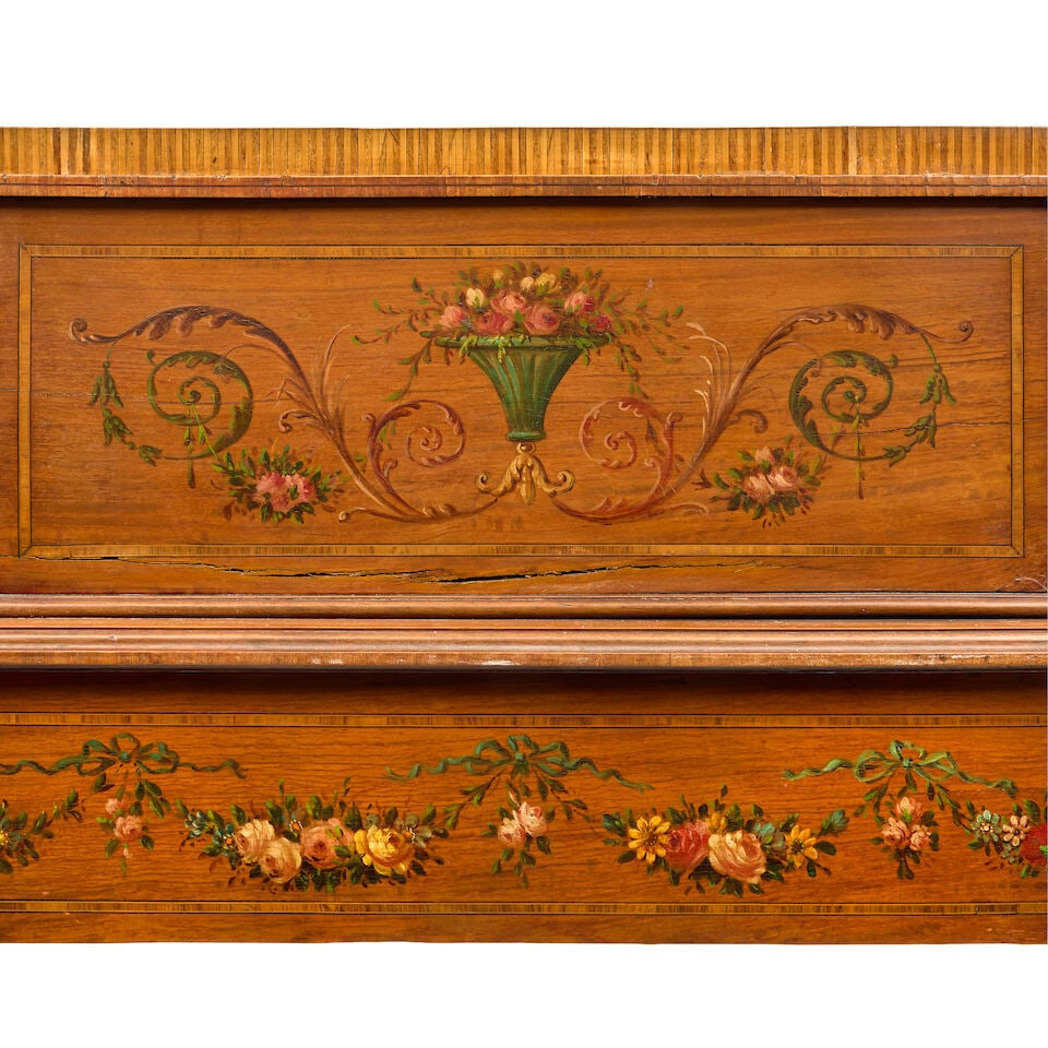 An Edwardian satinwood, rosewood crossbanded and polychrome decorated Carlton House desk by Mapl... - 6