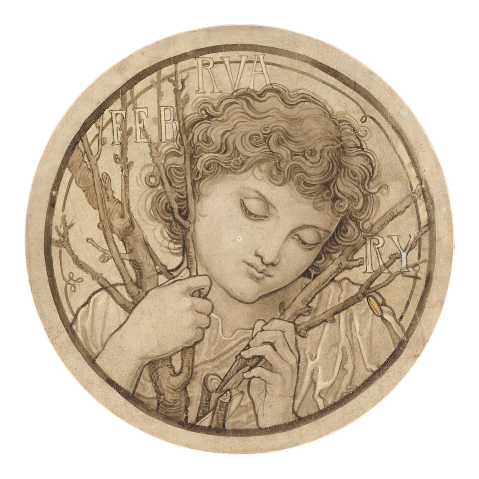 British School, circa 1880 A set of 6 pre-Raphaelite stained glass window designs, reputedly by ... - 11