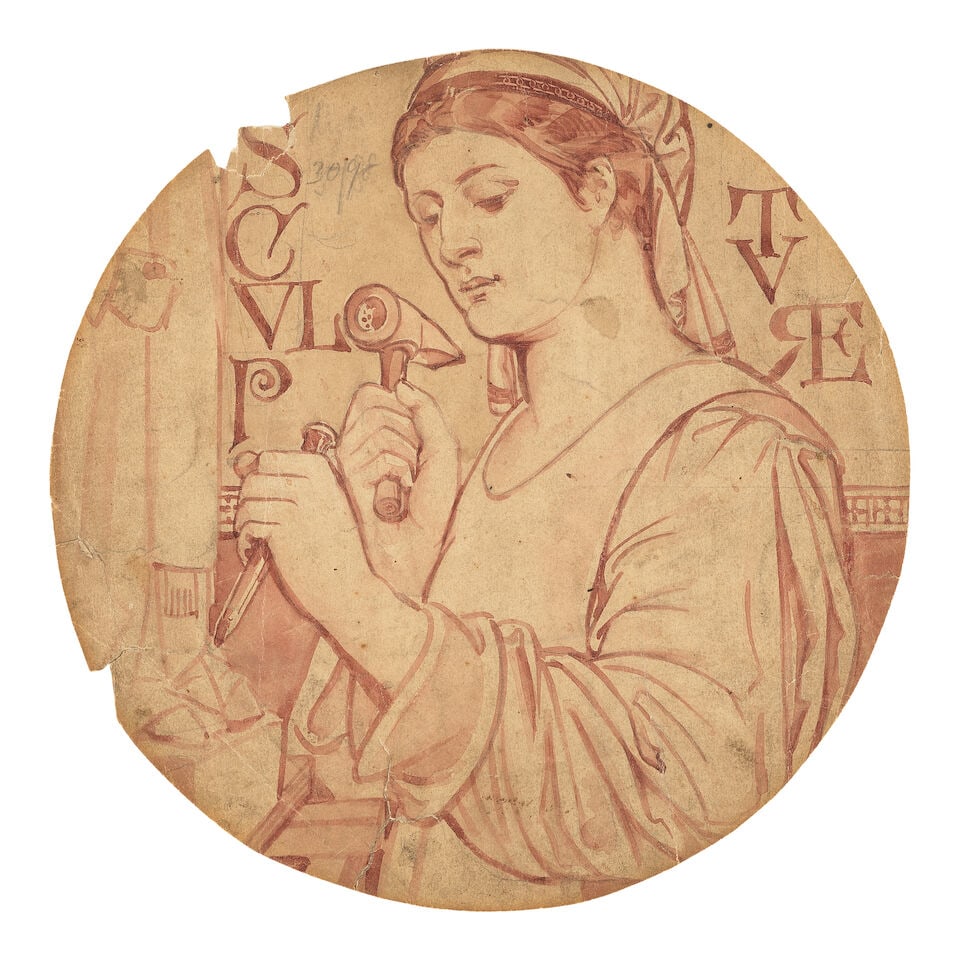 British School, circa 1880 A set of 6 pre-Raphaelite stained glass window designs, reputedly by ... - 5
