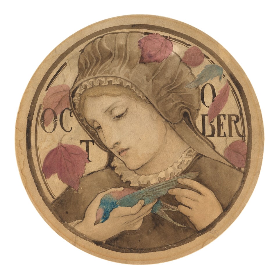 British School, circa 1880 A set of 6 pre-Raphaelite stained glass window designs, reputedly by ... - 7
