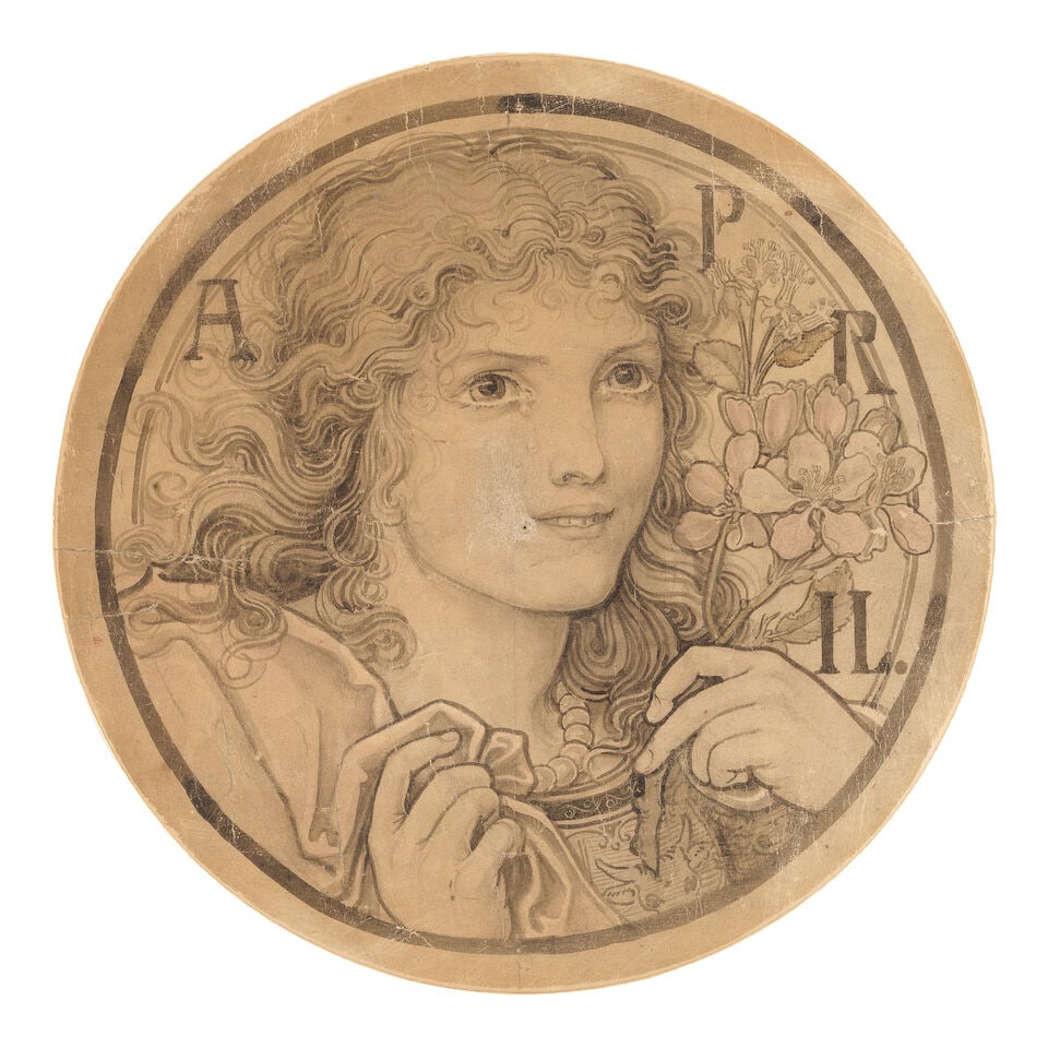 British School, circa 1880 A set of 6 pre-Raphaelite stained glass window designs, reputedly by ... - 9