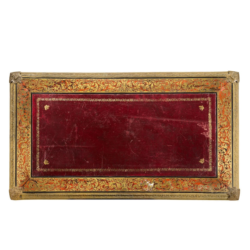 A Napoleon III ormolu mounted tortoiseshell and brass 'Boulle' marquetry ebony bureau plat Circa... - 2