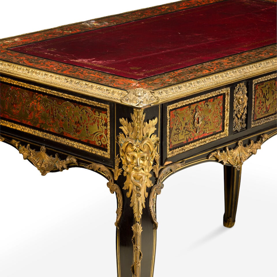 A Napoleon III ormolu mounted tortoiseshell and brass 'Boulle' marquetry ebony bureau plat Circa... - 3
