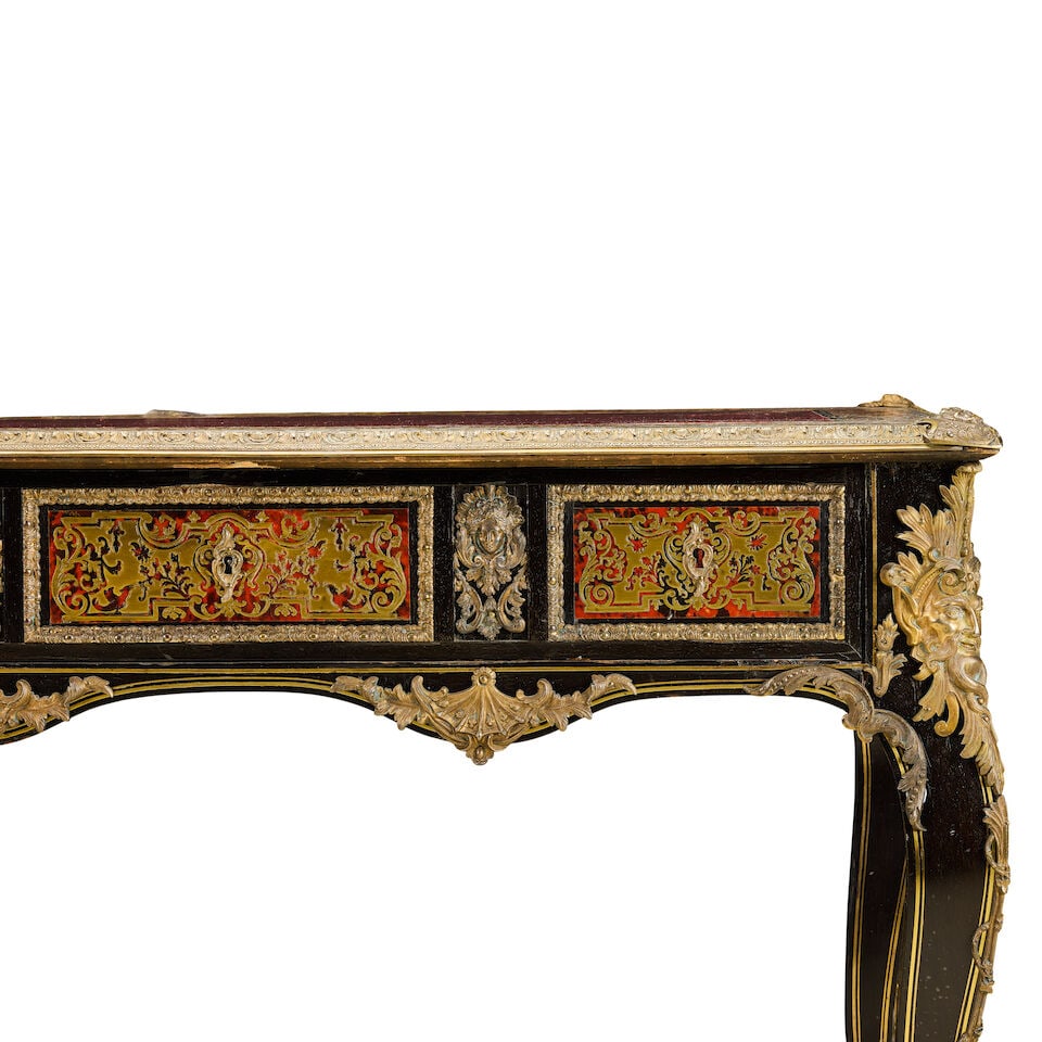 A Napoleon III ormolu mounted tortoiseshell and brass 'Boulle' marquetry ebony bureau plat Circa... - 5