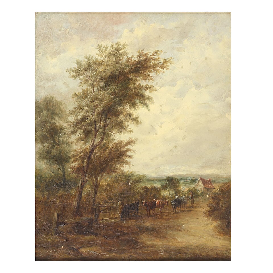 Alfred Vickers Snr. (British, 1786-1868) Lane scene near Edmonton: Alfred Vickers Snr. (British, 1786-1868) Lane scene near Edmonton signed and dated 'Vickers/1849' (lower centre); further signed, inscribed and dated 'Lane near Edmonton/A Vickers SNR 1849' (on the