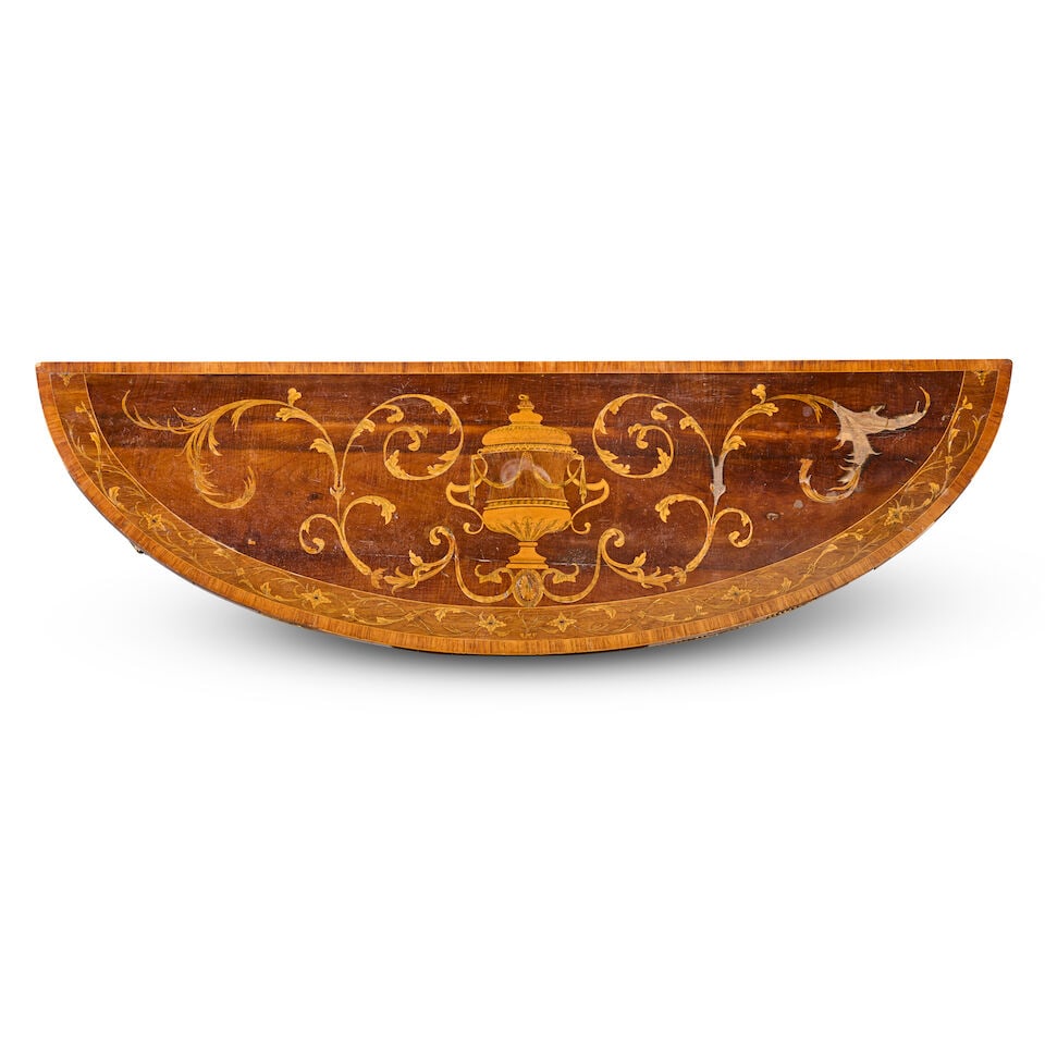 A George III harewood, purplewood, tulipwood, engraved fruitwood marquetry, painted and parcel g... - 2