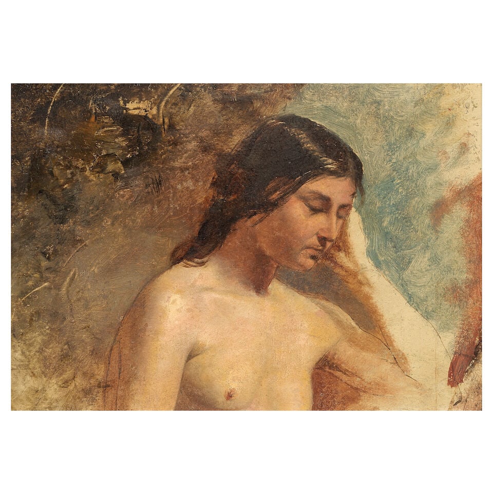 Attributed to William Etty, RA (British, 1789-1849) Portrait of a nude lady: Attributed to William Etty, RA (British, 1789-1849) Portrait of a nude lady oil on panel 21 x 29cm (8 1/4 x 11 7/16in). For further information on this lot please visit Bonhams.com For further