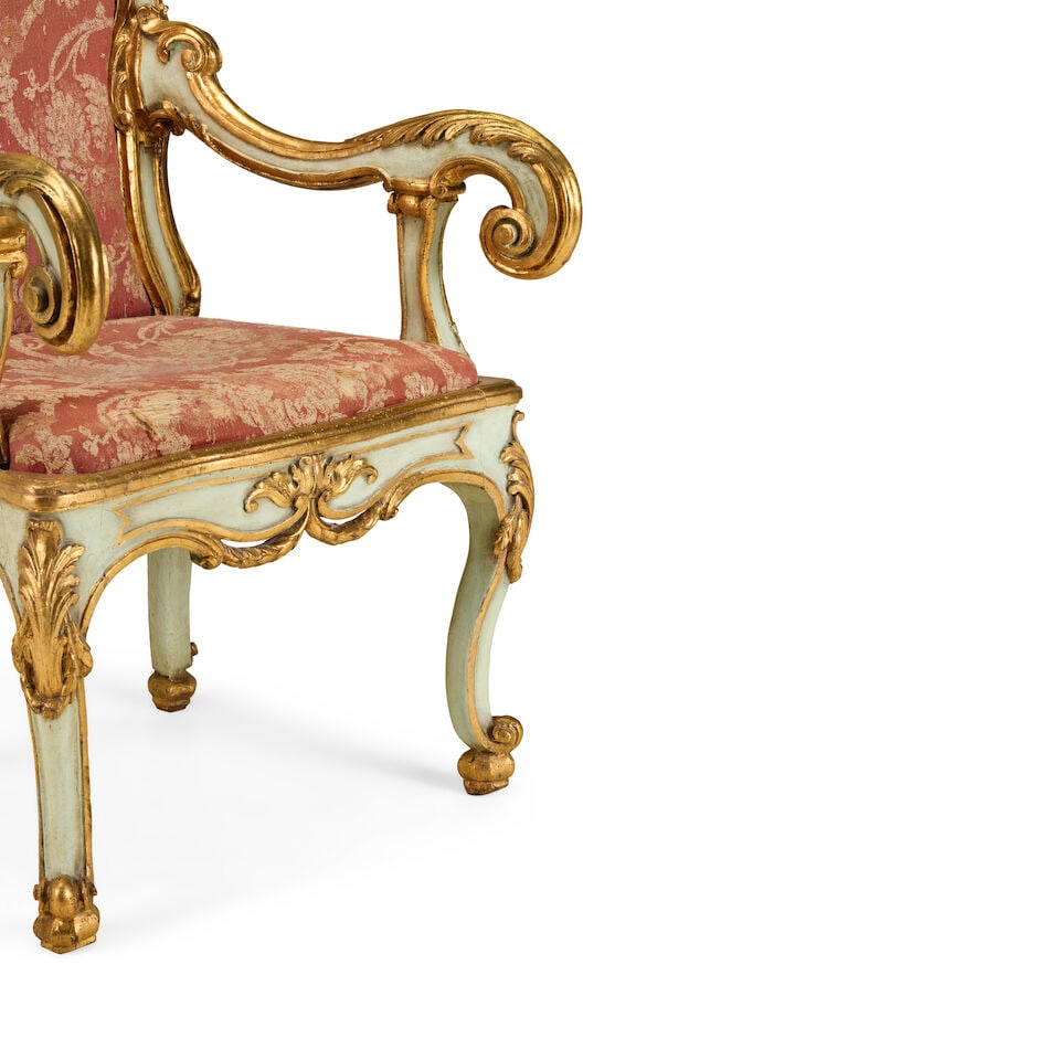 A large Italian 18th century painted and parcel gilt 'throne' type armchair - 3