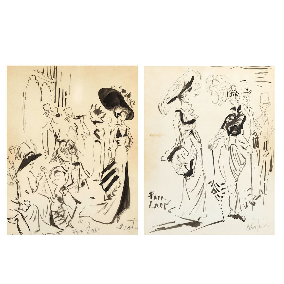 Cecil Beaton (British, 1904-1980) Costume design for My Fair Lady (Together with another waterco...: Cecil Beaton (British, 1904-1980) Costume design for My Fair Lady signed 'BEATON' (lower right) and titled 'MY/FAIR LADY' (lower centre) watercolour on paper 34 x 26.5cm (13 3/8 x 10