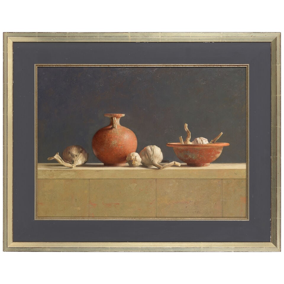 Henk Helmantel (Dutch, born 1945) Still life with onions and pots on a ledge, 1995 - 2