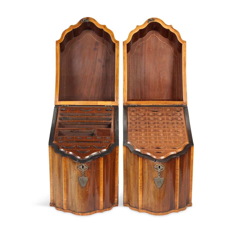 A pair of George III mahogany and crossbanded knife boxes - 2
