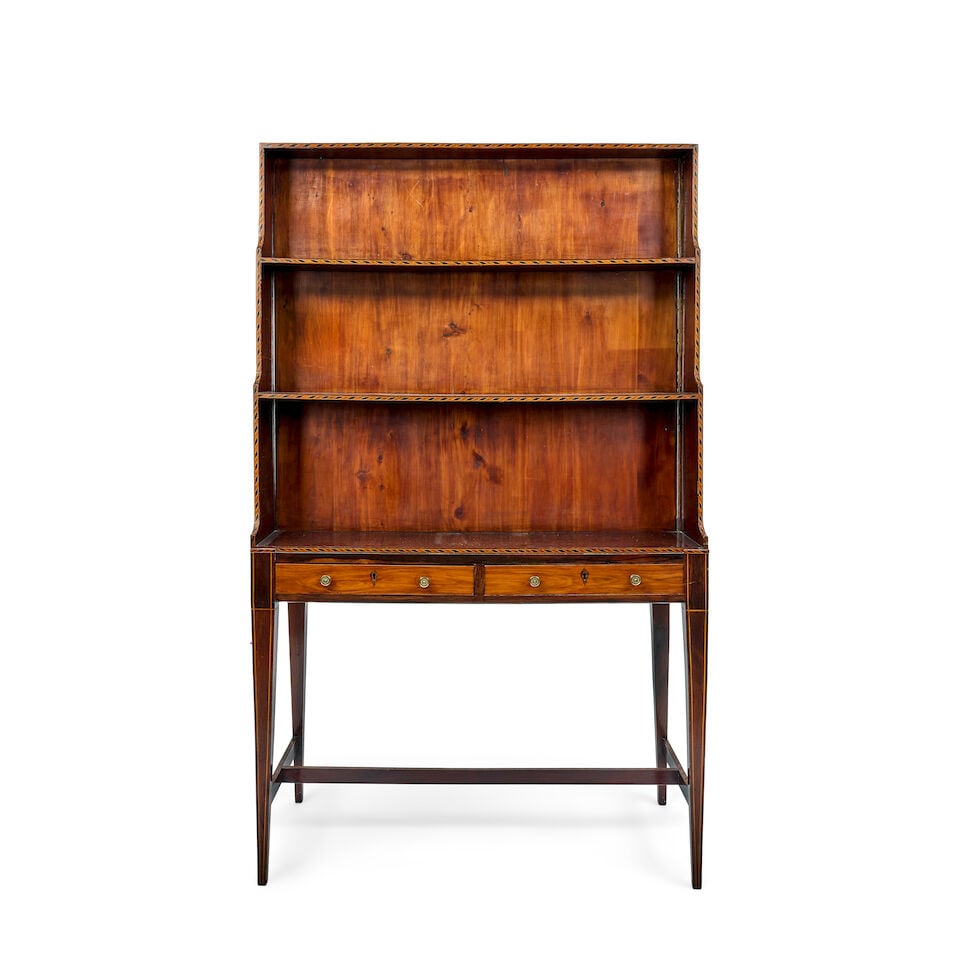 A late George III mahogany, rosewood, harewood, ebonised and fruitwood chequer inlaid double-sid... - 3