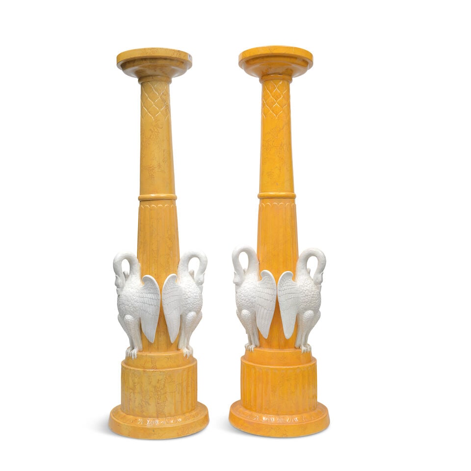 A pair of rare and impressive second quarter 19th century Copeland and Garrett faux Siena marble... - 2