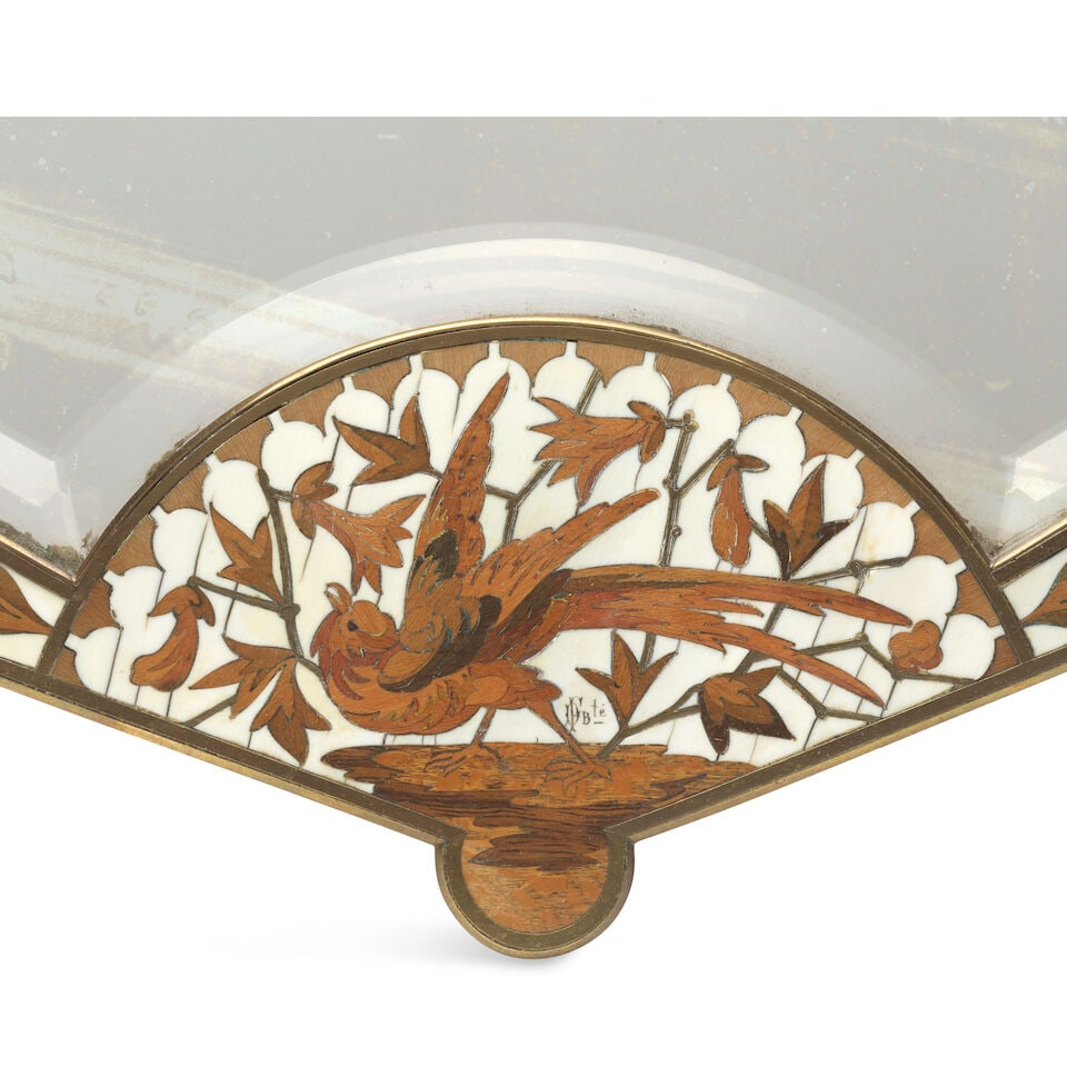 A late 19th century gilt brass mounted ivory and marquetry inlaid stained fruitwood marquetery f... - 2