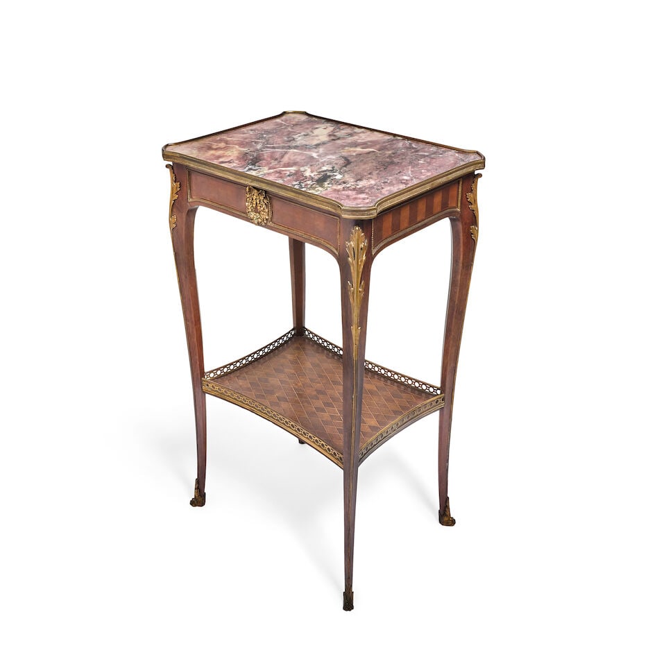 A French late 19th century ormolu mounted amaranth and sycamore table a ambulante attributed to ... - 3